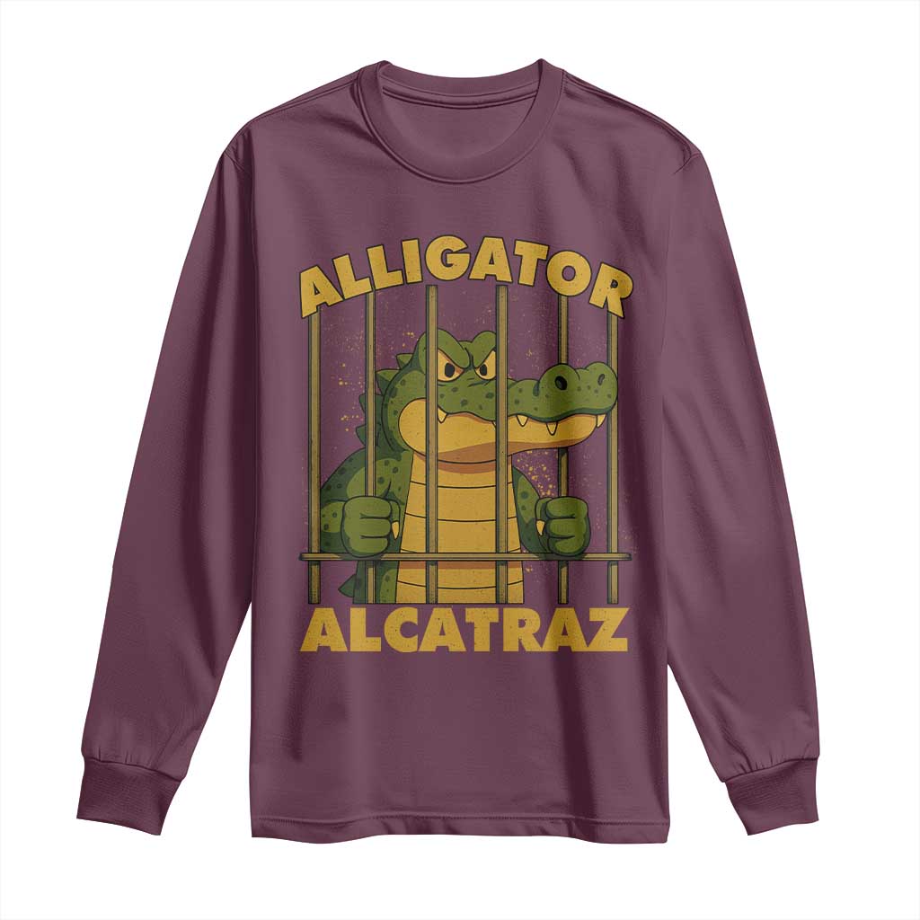 Alligator Alcatraz Florida Everglades Long Sleeve Shirt Funny Political Satire Meme TS10 Maroon Print Your Wear