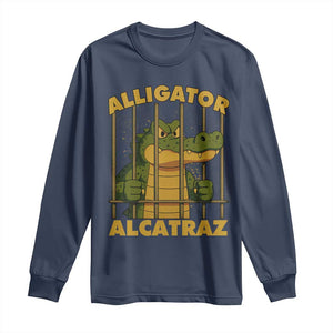 Alligator Alcatraz Florida Everglades Long Sleeve Shirt Funny Political Satire Meme TS10 Navy Print Your Wear