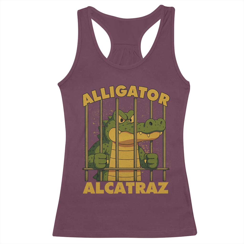 Alligator Alcatraz Florida Everglades Racerback Tank Top Funny Political Satire Meme TS10 Maroon Print Your Wear