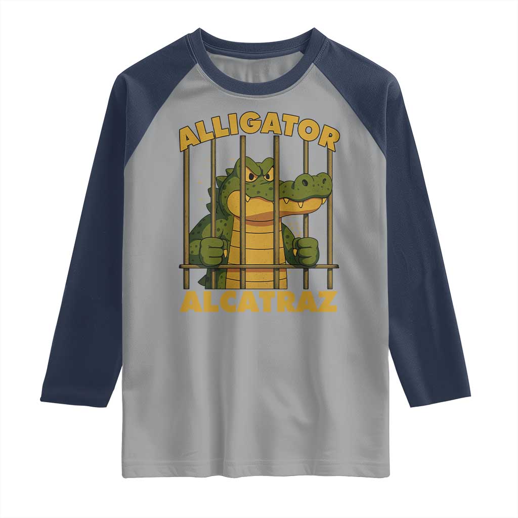Alligator Alcatraz Florida Everglades Raglan Shirt Funny Political Satire Meme TS10 Sport Gray Navy Print Your Wear