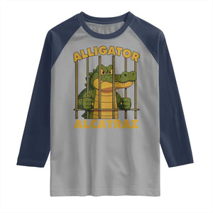 Alligator Alcatraz Florida Everglades Raglan Shirt Funny Political Satire Meme TS10 Sport Gray Navy Print Your Wear