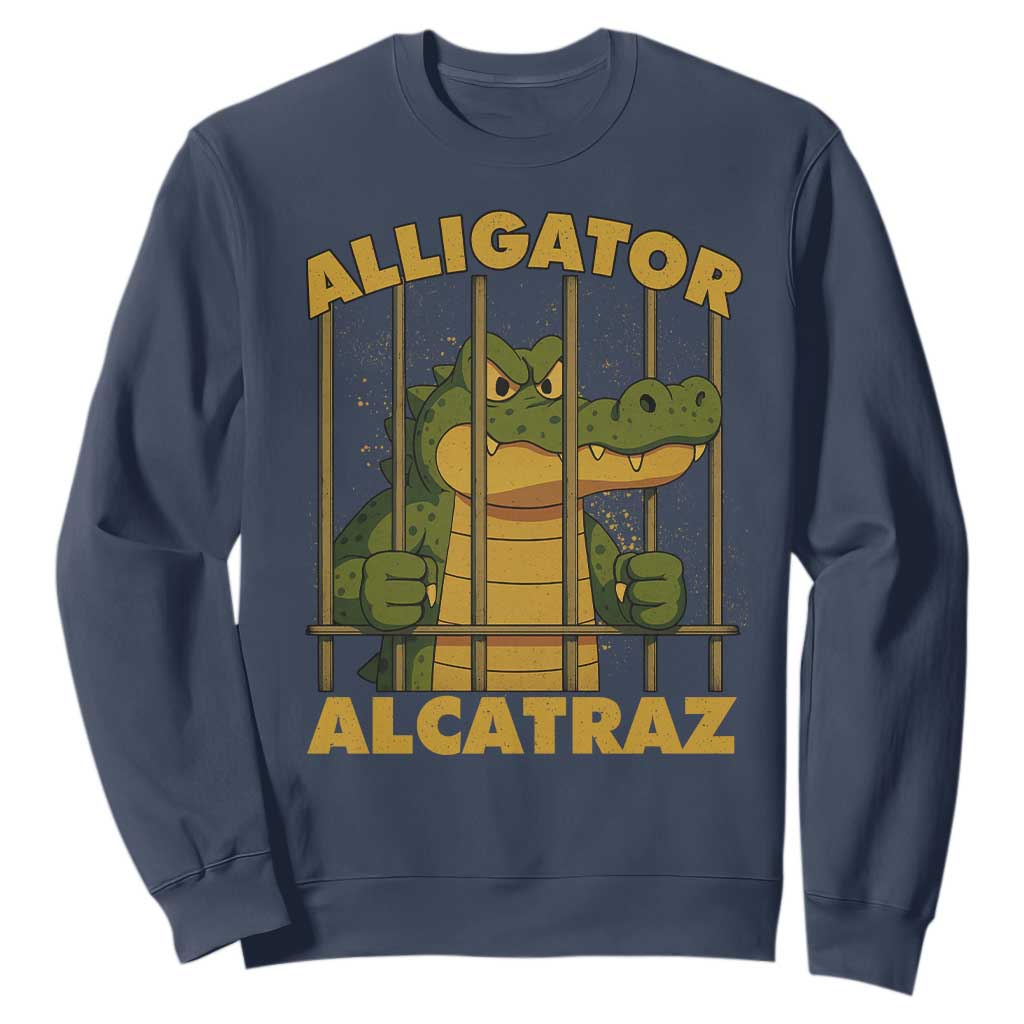 Alligator Alcatraz Florida Everglades Sweatshirt Funny Political Satire Meme TS10 Navy Print Your Wear