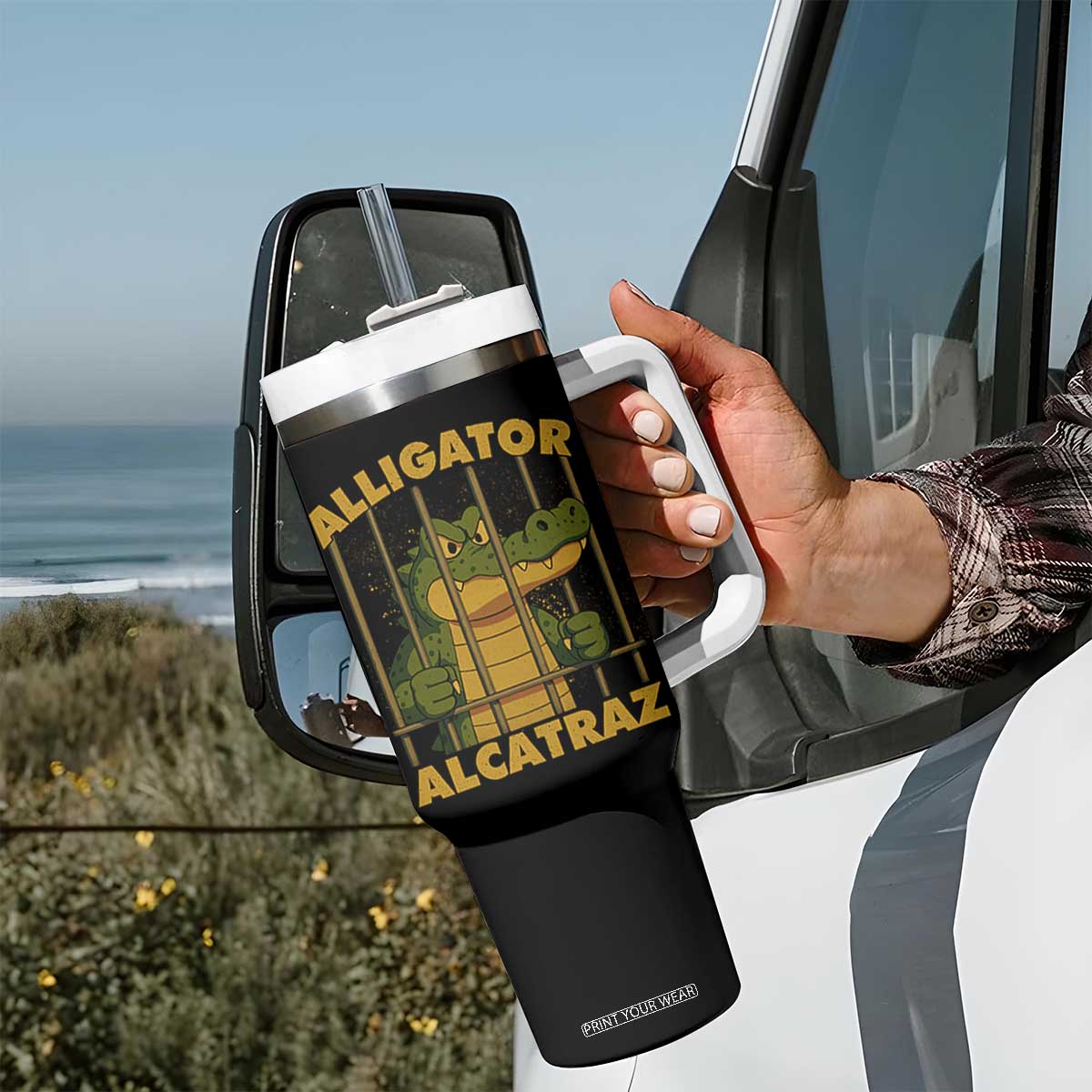 Alligator Alcatraz Florida Everglades Tumbler With Handle Funny Political Satire Meme TS10 Print Your Wear