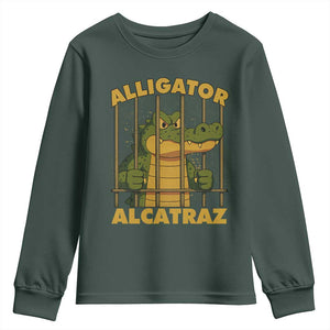 Alligator Alcatraz Florida Everglades Youth Sweatshirt Funny Political Satire Meme TS10 Dark Forest Green Print Your Wear