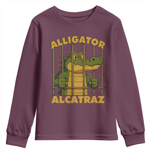 Alligator Alcatraz Florida Everglades Youth Sweatshirt Funny Political Satire Meme TS10 Maroon Print Your Wear