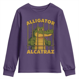 Alligator Alcatraz Florida Everglades Youth Sweatshirt Funny Political Satire Meme TS10 Purple Print Your Wear