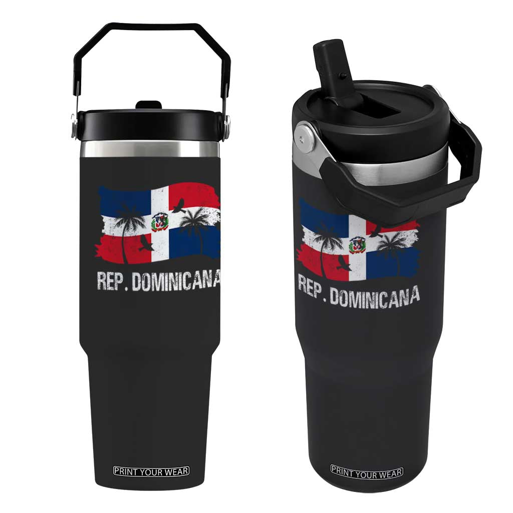 Dominican Republic Flag Flip Straw Tumbler Island Pride Caribbean Heritage TS10 One Size: 30 oz Black Print Your Wear