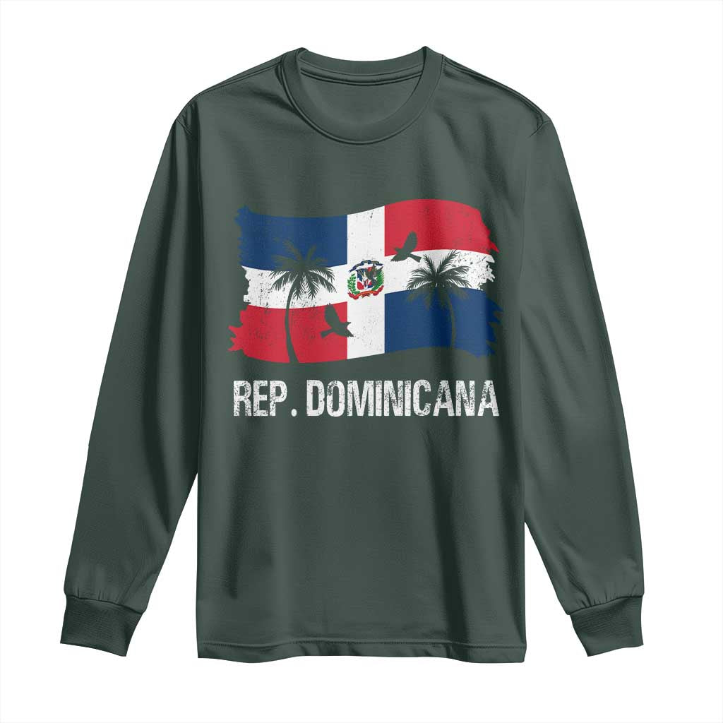 Dominican Republic Flag Long Sleeve Shirt Island Pride Caribbean Heritage TS10 Dark Forest Green Print Your Wear