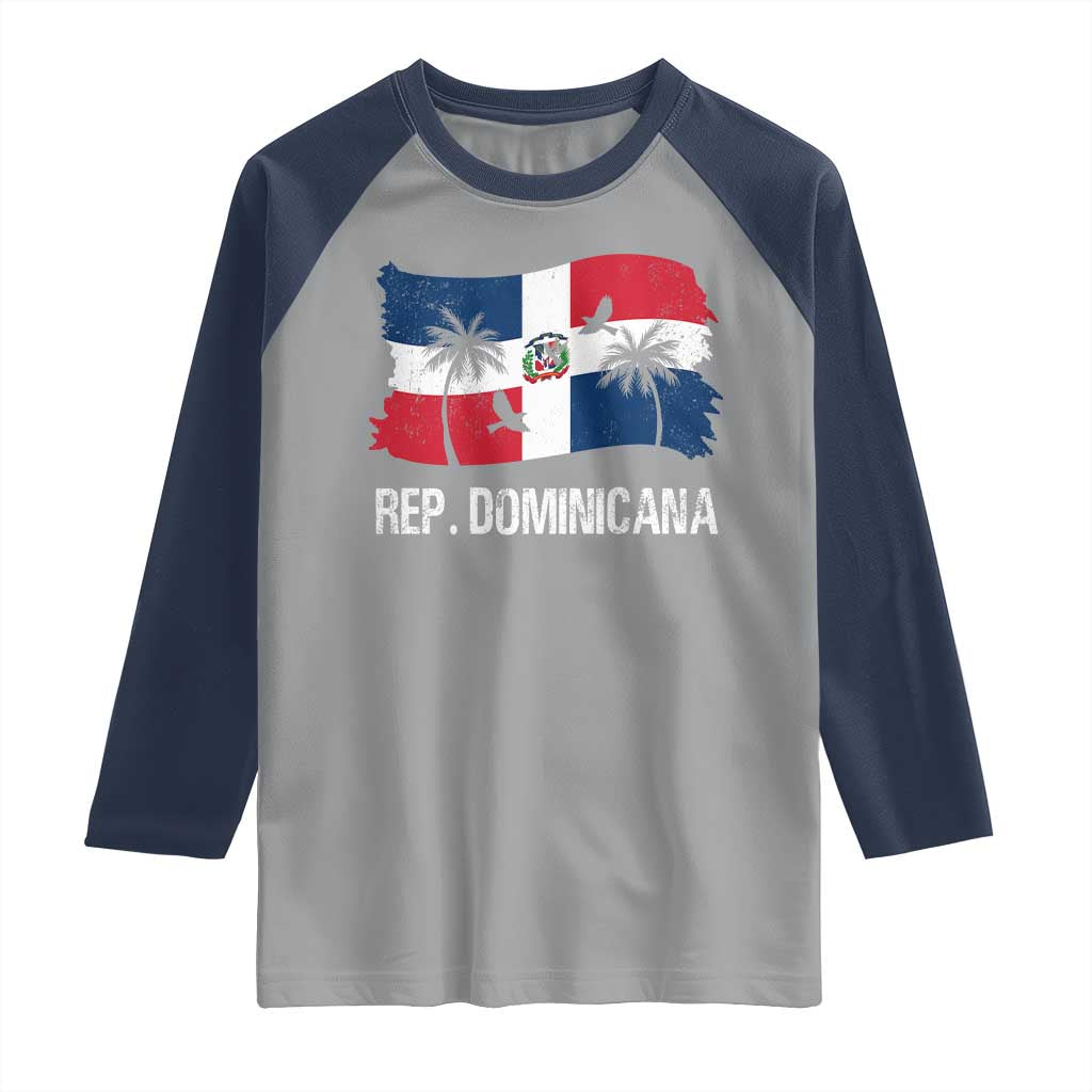 Dominican Republic Flag Raglan Shirt Island Pride Caribbean Heritage TS10 Sport Gray Navy Print Your Wear