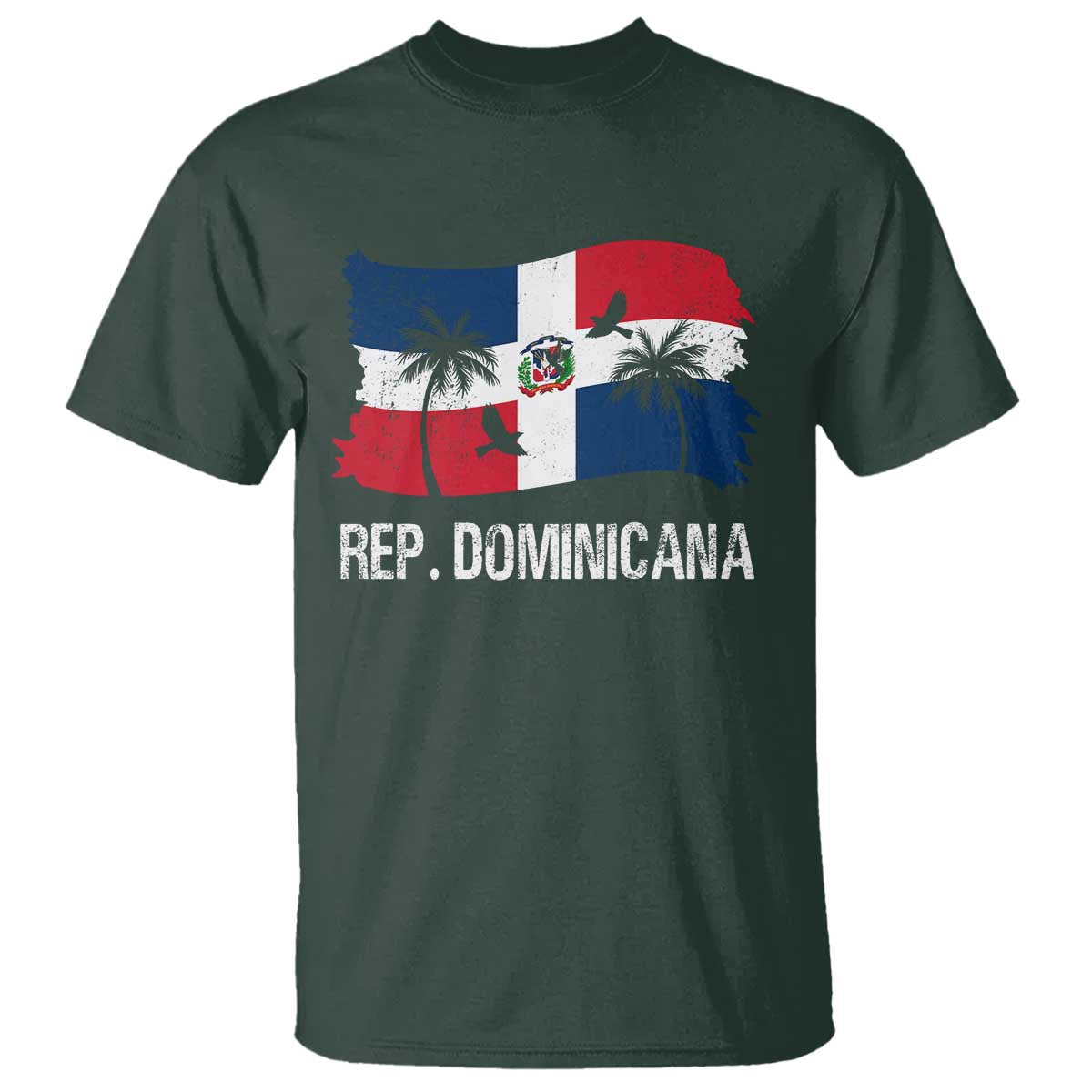 Dominican Republic Flag T Shirt Island Pride Caribbean Heritage TS10 Dark Forest Green Print Your Wear