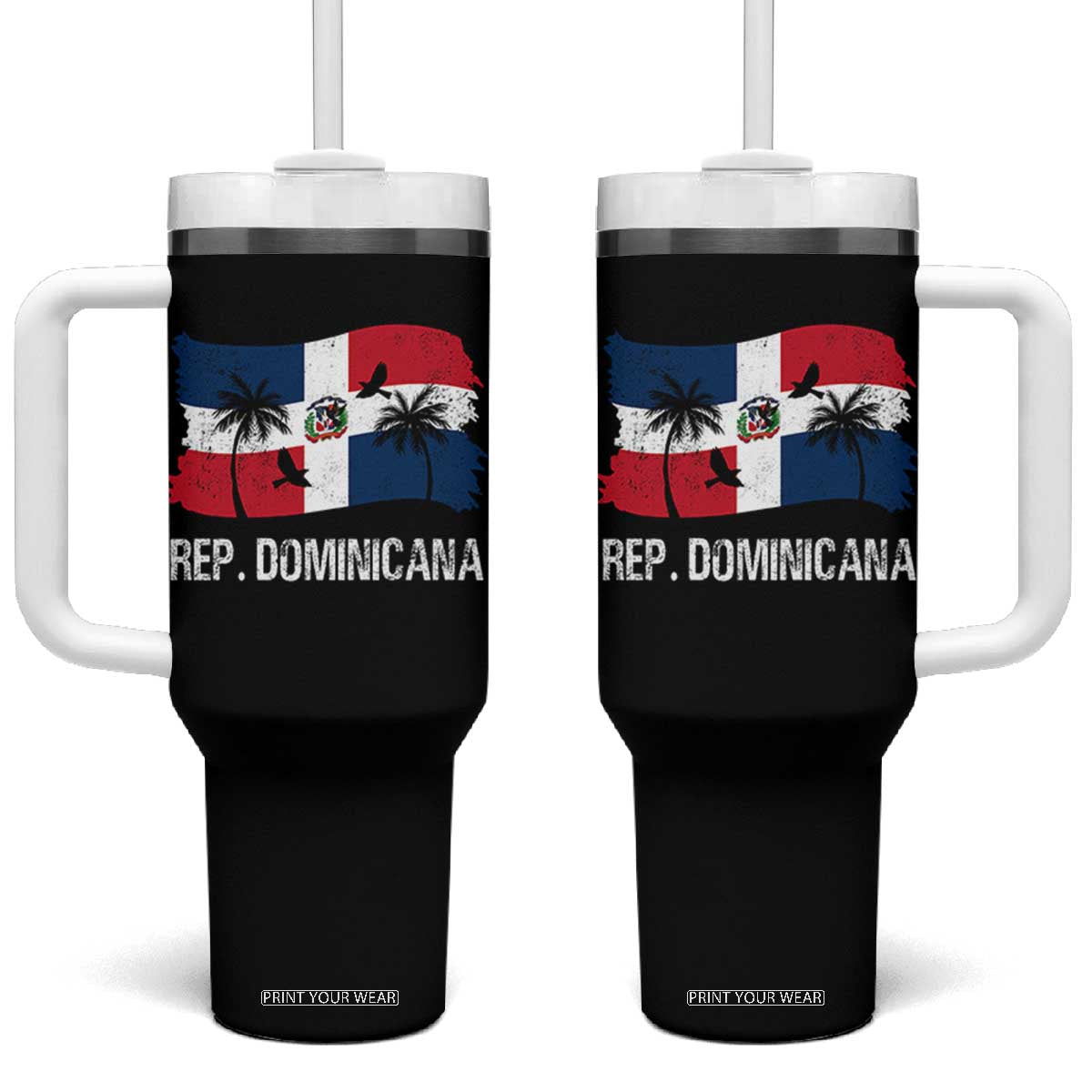 Dominican Republic Flag Tumbler With Handle Island Pride Caribbean Heritage TS10 One Size: 40 oz Black Print Your Wear