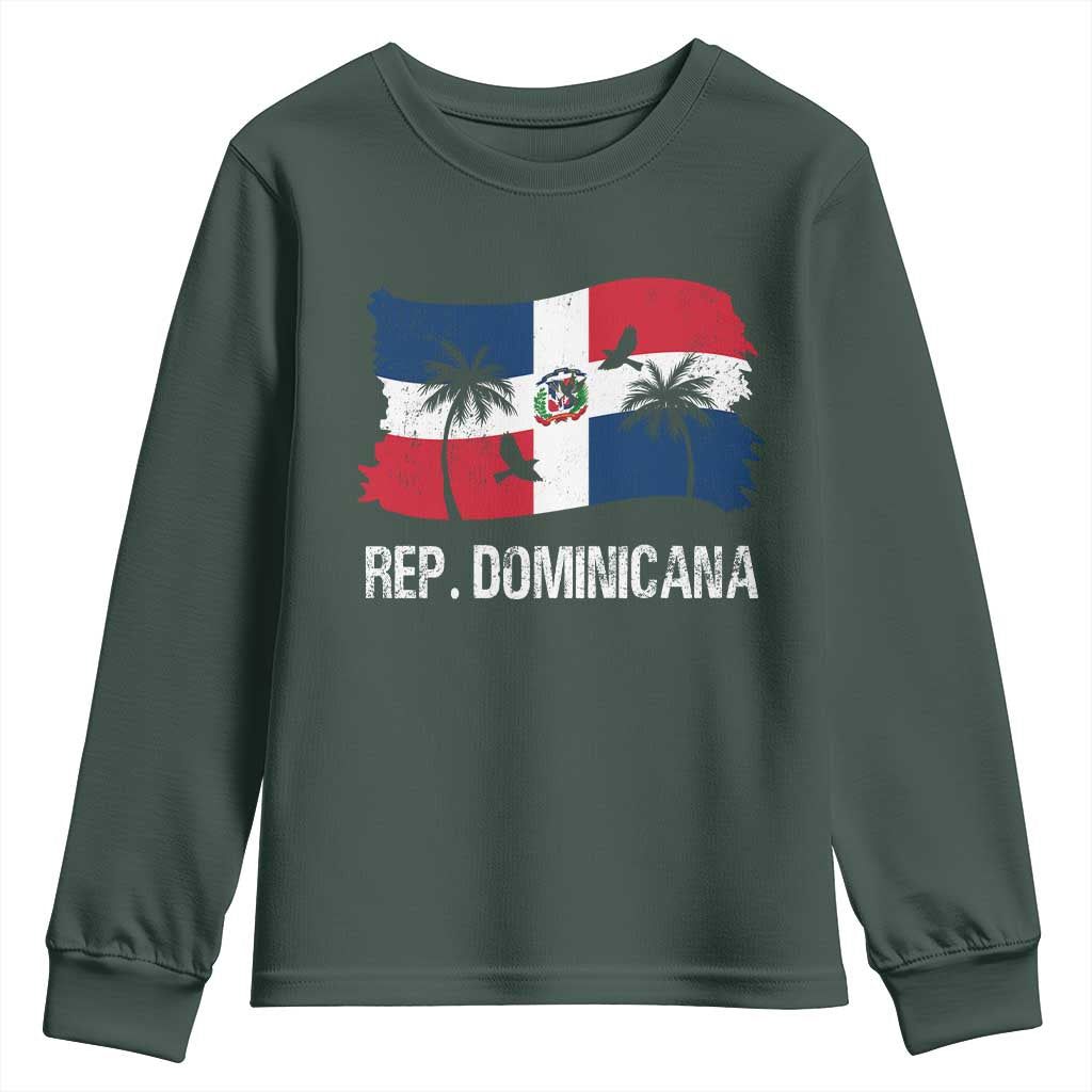 Dominican Republic Flag Youth Sweatshirt Island Pride Caribbean Heritage TS10 Dark Forest Green Print Your Wear