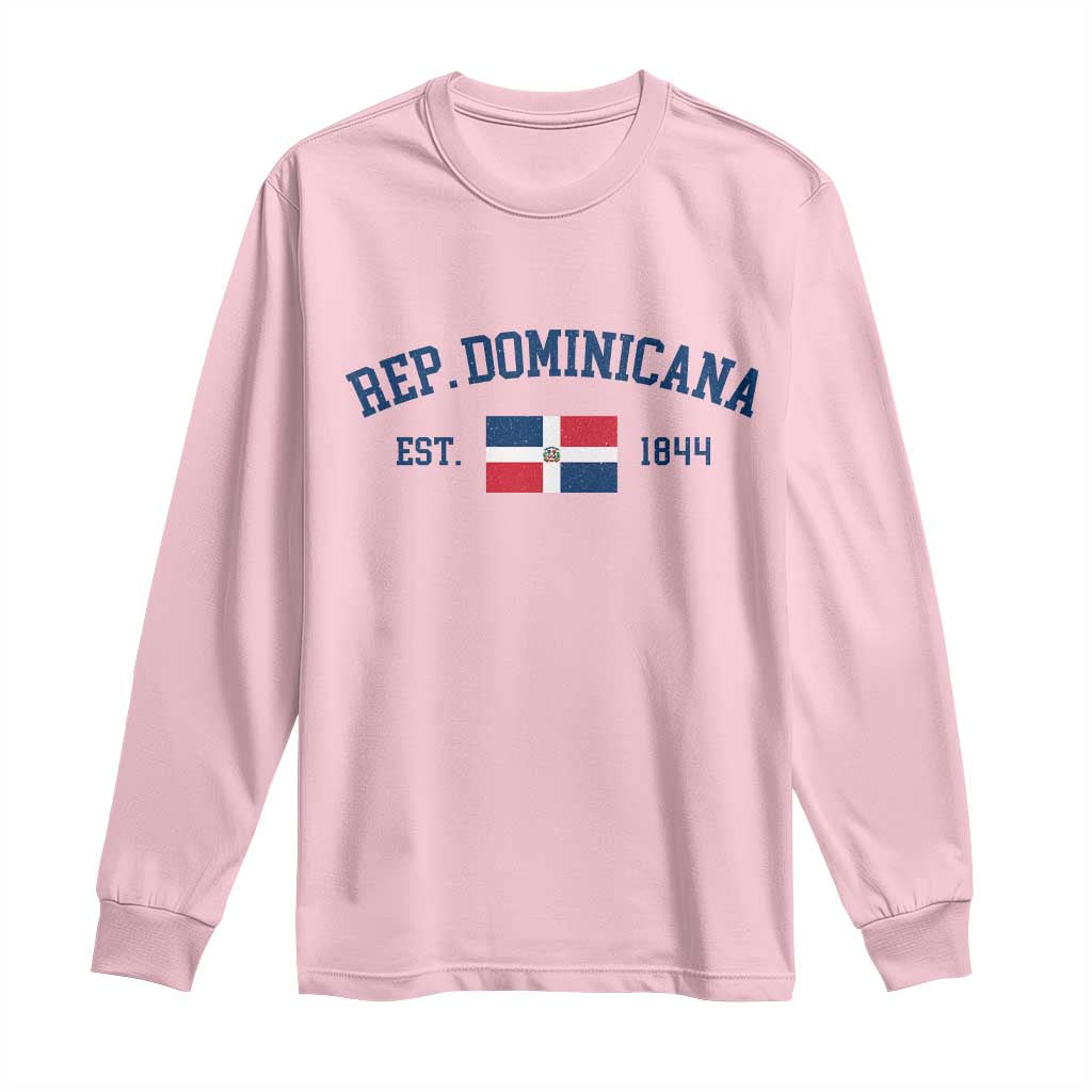 Dominican Republic Long Sleeve Shirt Vintage Distressed Varsity Rep Dominicana Flag TS10 Light Pink Print Your Wear