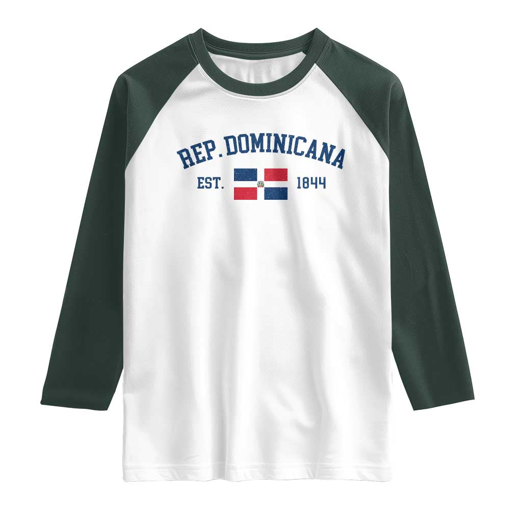 Dominican Republic Raglan Shirt Vintage Distressed Varsity Rep Dominicana Flag TS10 White Dark Forest Green Print Your Wear