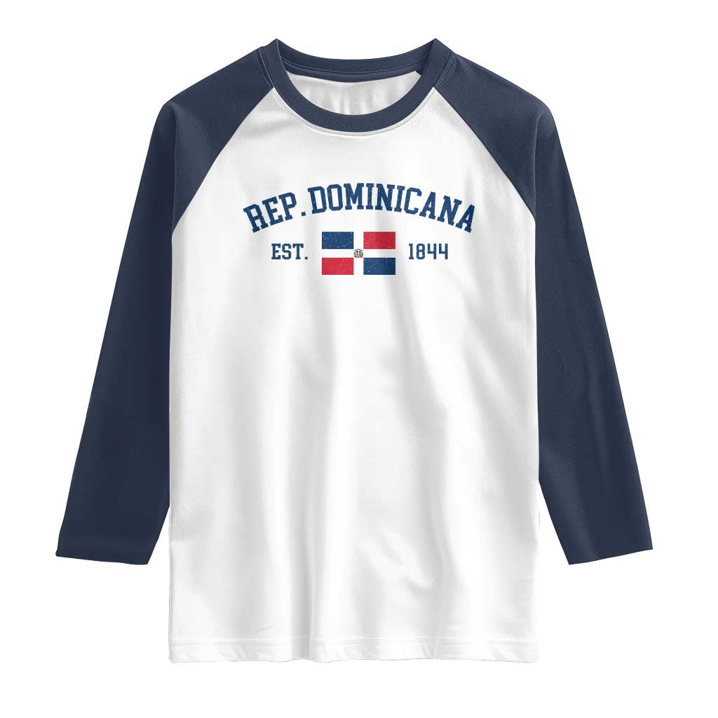 Dominican Republic Raglan Shirt Vintage Distressed Varsity Rep Dominicana Flag TS10 White Navy Print Your Wear