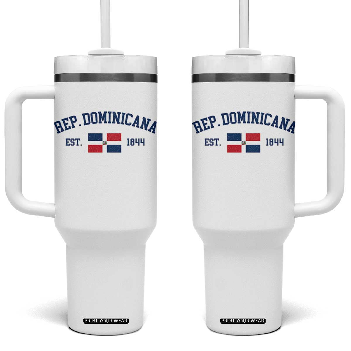 Dominican Republic Tumbler With Handle Vintage Distressed Varsity Rep Dominicana Flag TS10 One Size: 40 oz White Print Your Wear