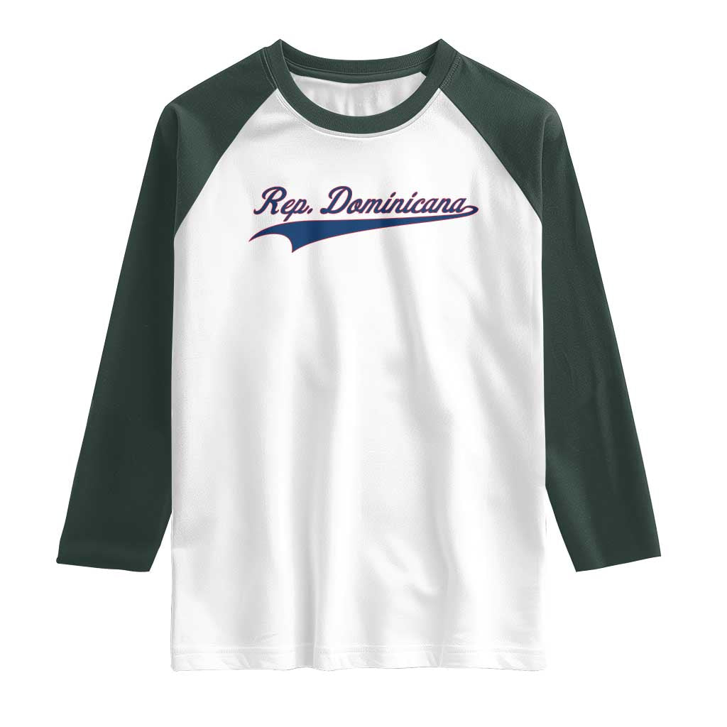 Dominican Republic Raglan Shirt Rep Dominicana Vintage Flag Baseball Script TS10 White Dark Forest Green Print Your Wear
