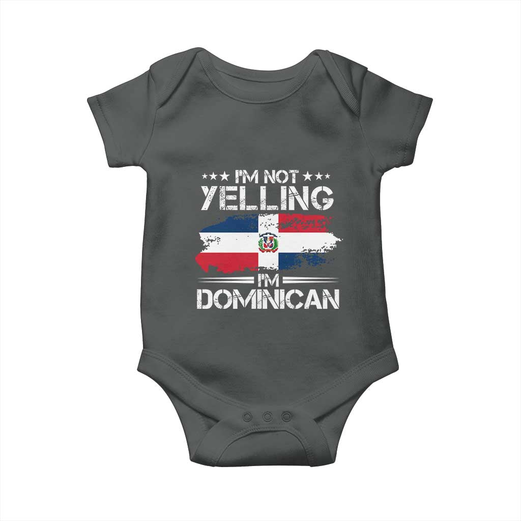Funny I'm Not Yelling I Am Just Dominican Baby Onesie Vintage DR Flag TS10 Dark Heather Print Your Wear