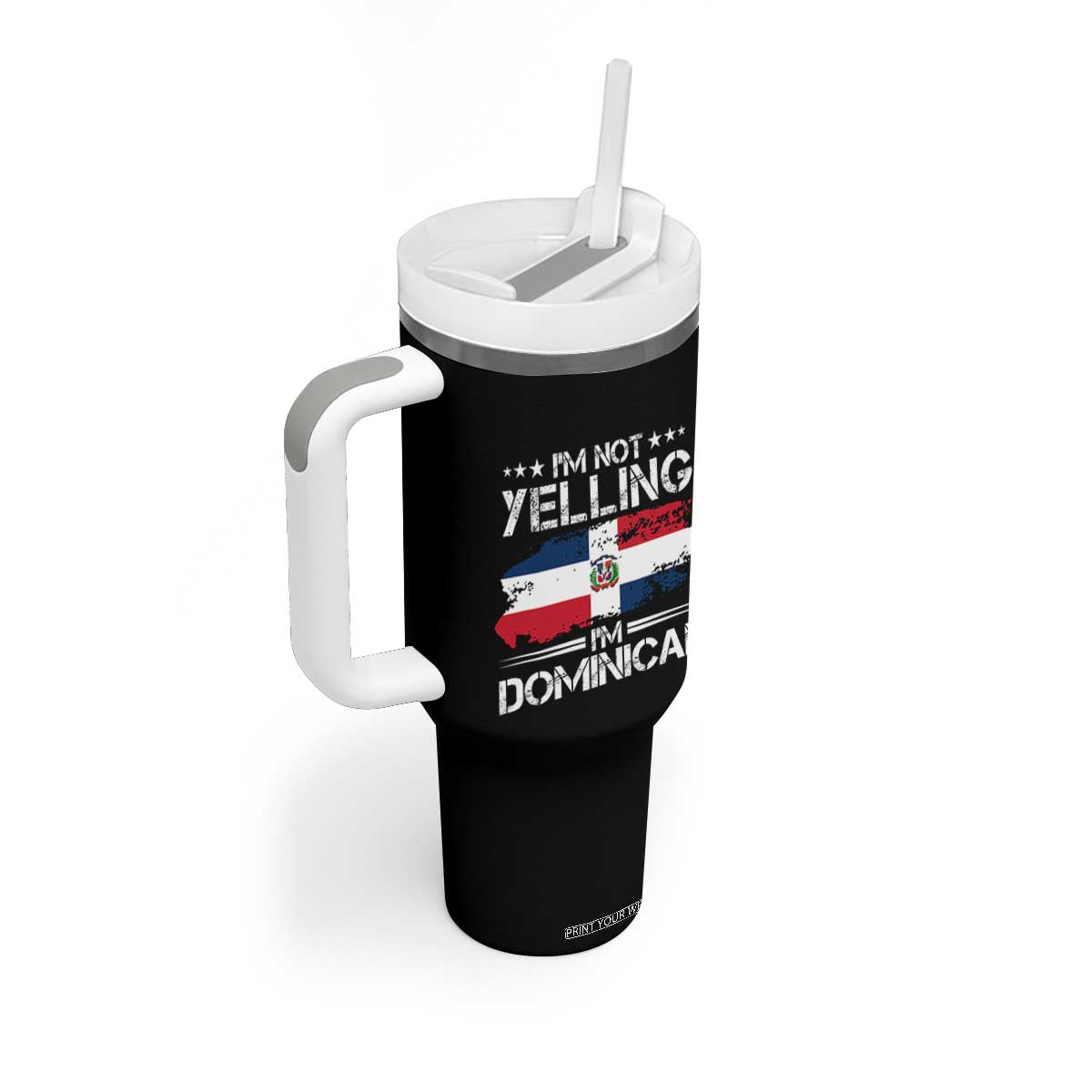 Funny I'm Not Yelling I Am Just Dominican Tumbler With Handle Vintage DR Flag TS10 Print Your Wear