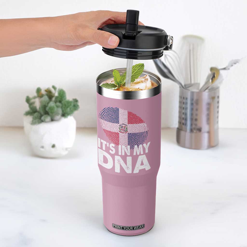 It's in My DNA Dominican Flag Flip Straw Tumbler TS10 One Size: 30 oz Light Pink Print Your Wear