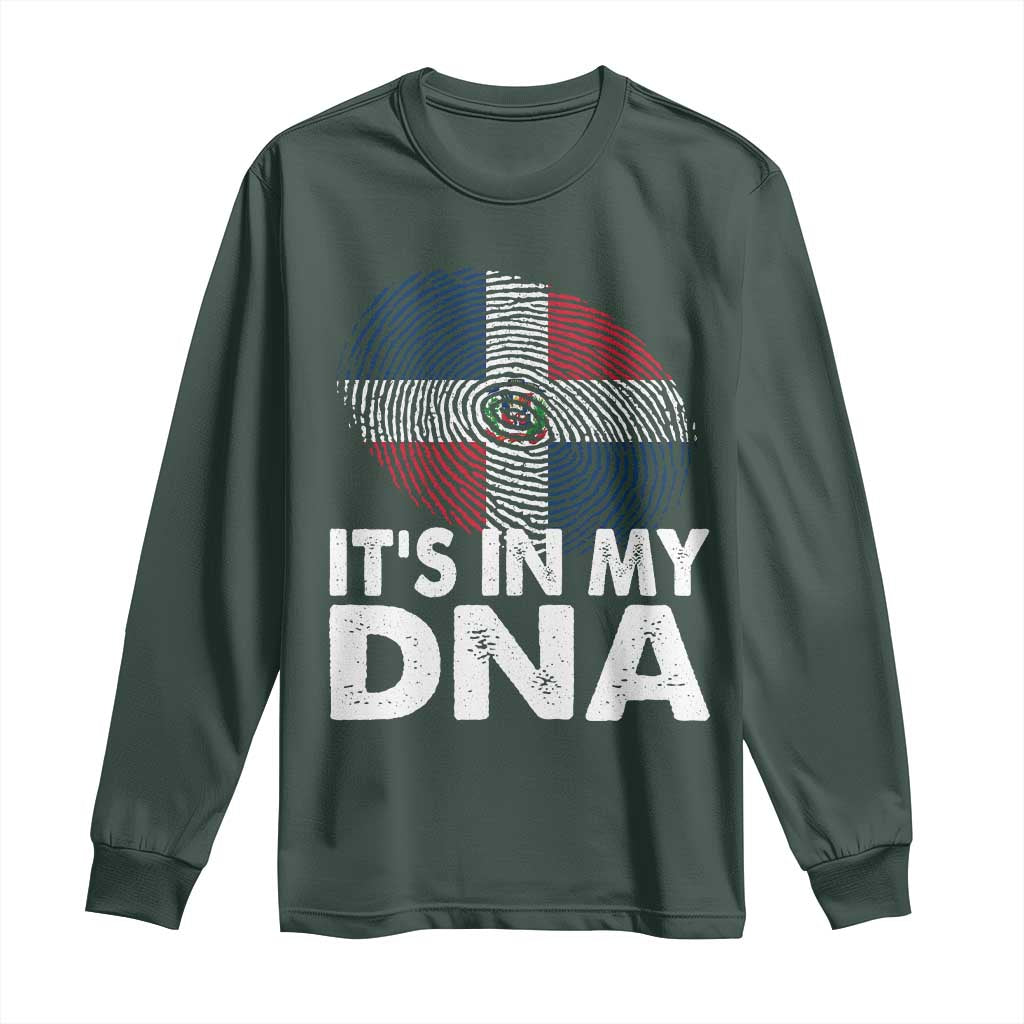 It's in My DNA Dominican Flag Long Sleeve Shirt TS10 Dark Forest Green Print Your Wear