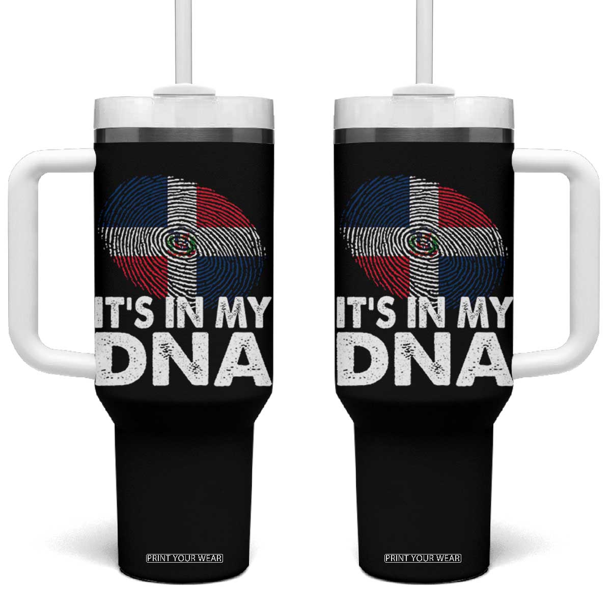 It's in My DNA Dominican Flag Tumbler With Handle TS10 One Size: 40 oz Black Print Your Wear