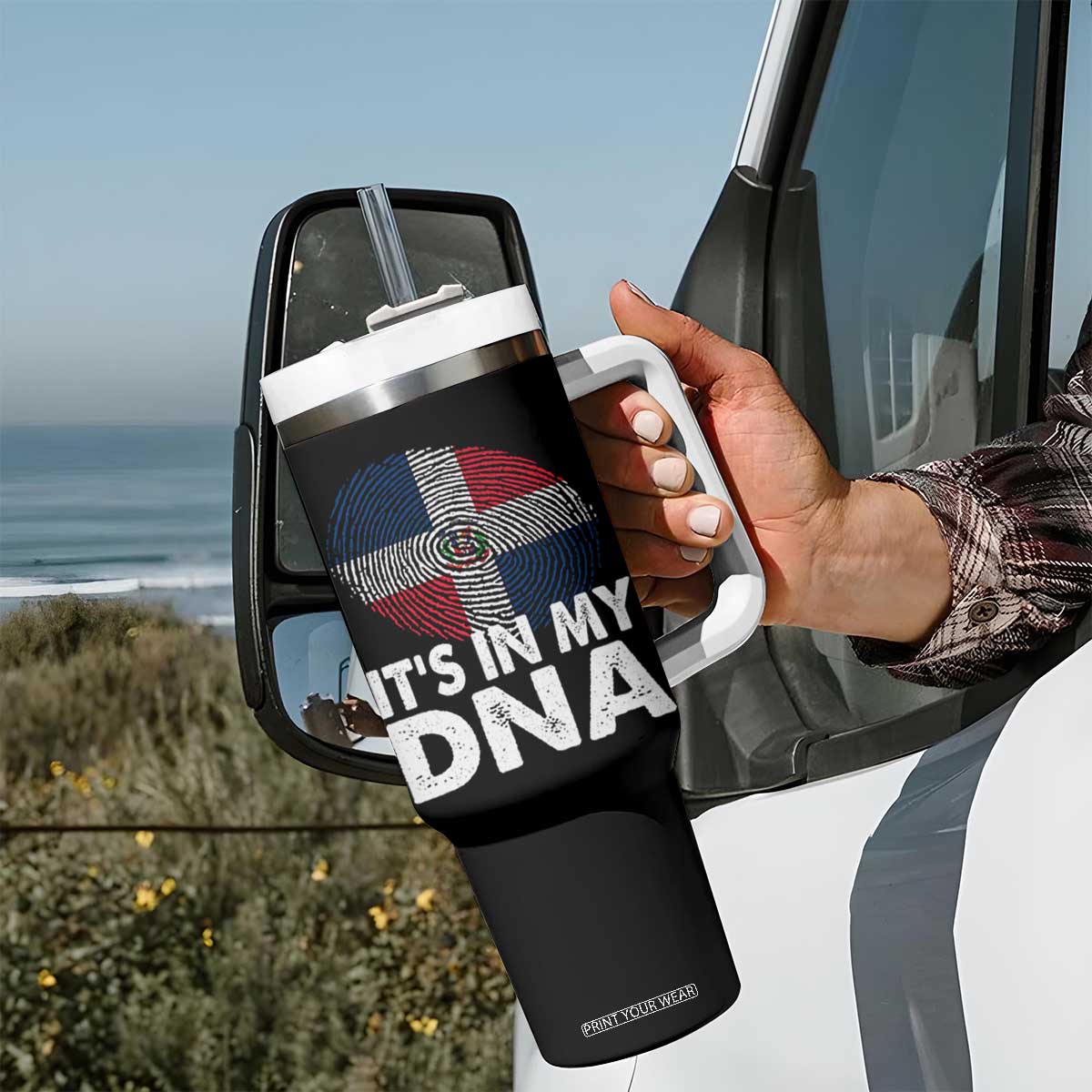 It's in My DNA Dominican Flag Tumbler With Handle TS10 Print Your Wear