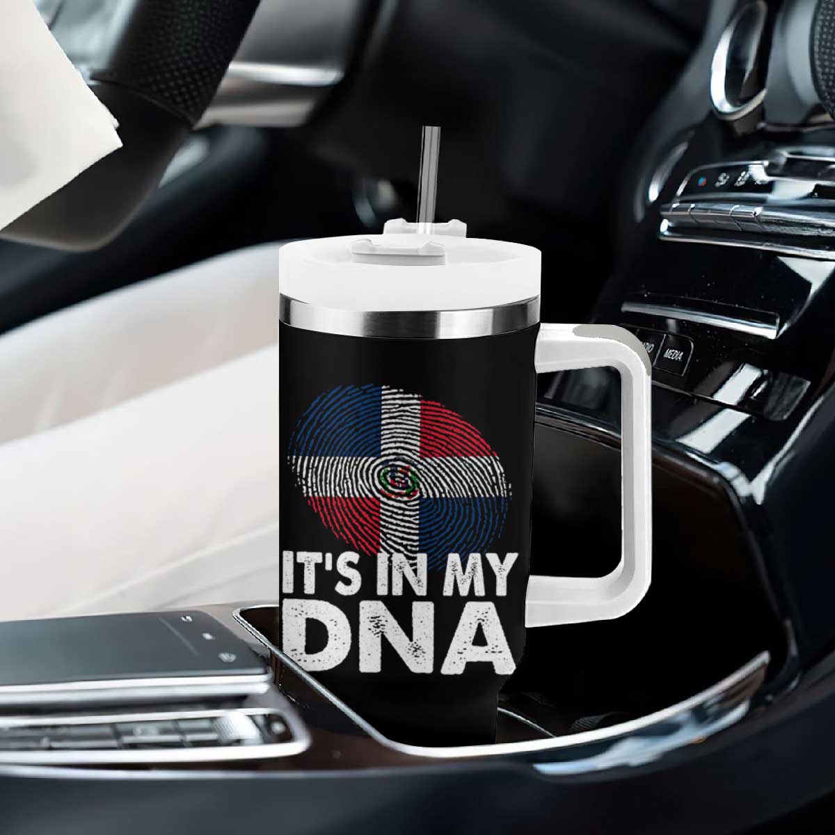 It's in My DNA Dominican Flag Tumbler With Handle TS10 Print Your Wear
