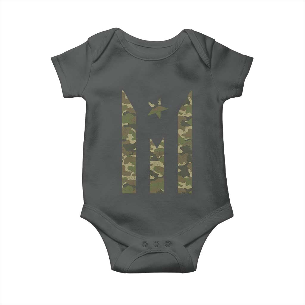 Camo Puerto Rico Flag Baby Onesie Hispanic Heritage Month Boricua Rican TS10 Dark Heather Print Your Wear