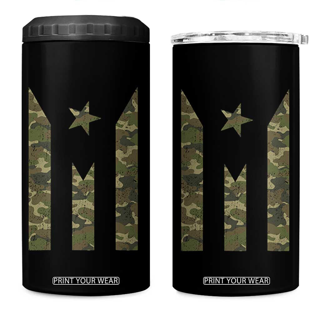 Camo Puerto Rico Flag 4 in 1 Can Cooler Tumbler Hispanic Heritage Month Boricua Rican TS10 One Size: 16 oz Black Print Your Wear