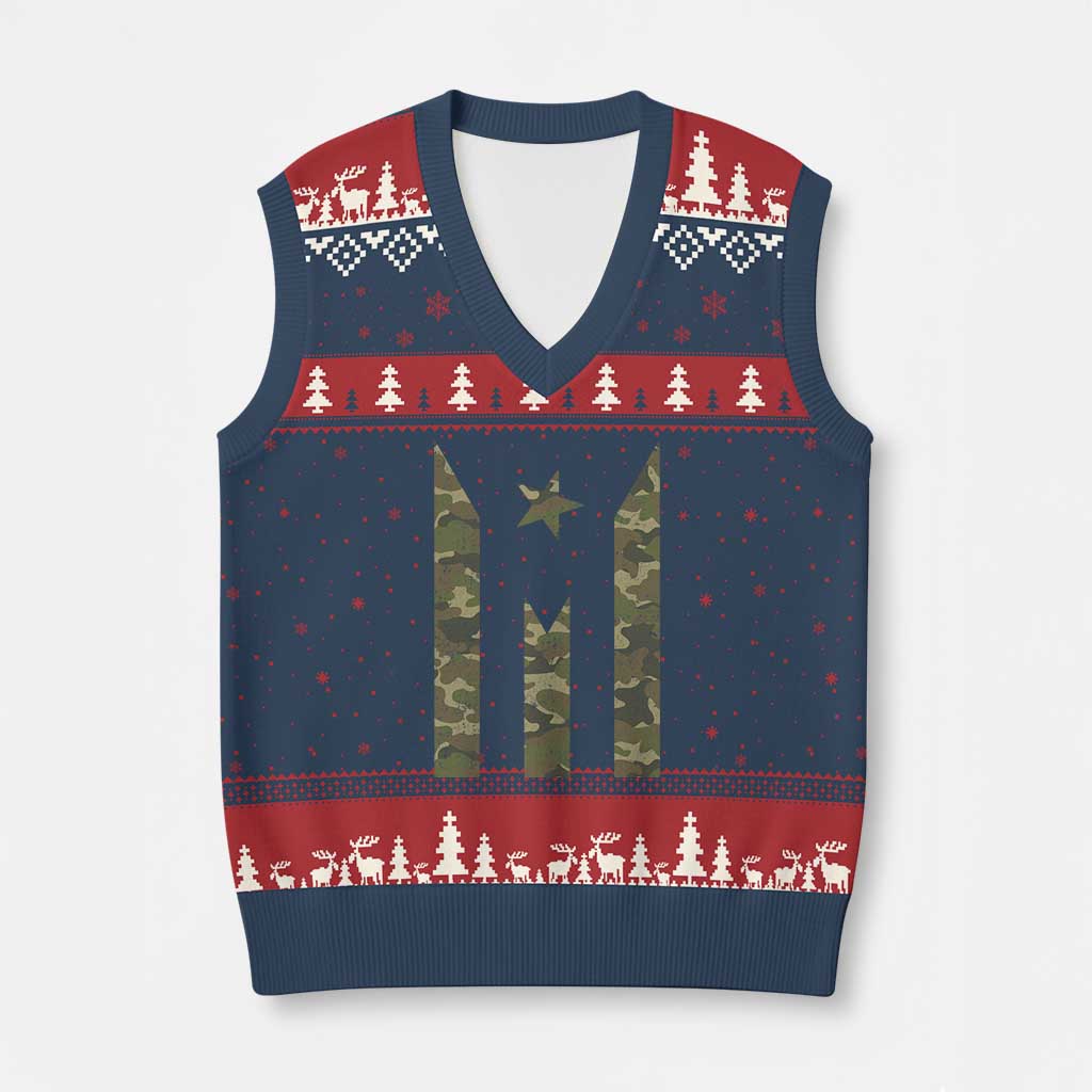 Camo Puerto Rico Flag V-Neck Knit Sweater Vest Hispanic Heritage Month Boricua Rican TS10 Navy Red Print Your Wear