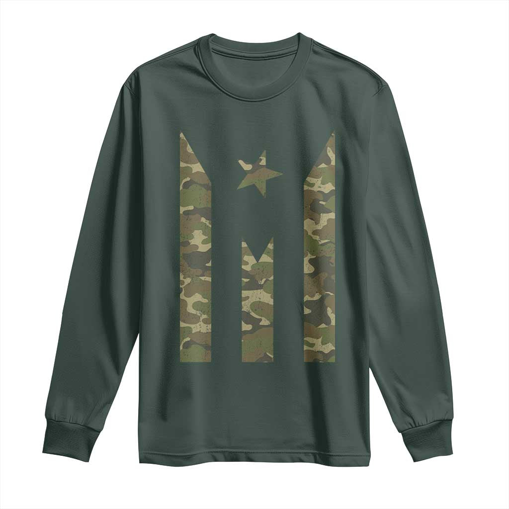 Camo Puerto Rico Flag Long Sleeve Shirt Hispanic Heritage Month Boricua Rican TS10 Dark Forest Green Print Your Wear