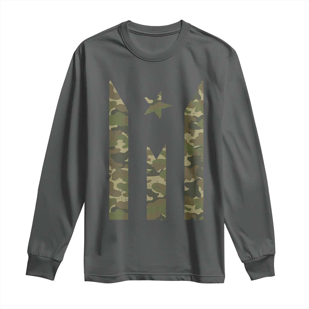 Camo Puerto Rico Flag Long Sleeve Shirt Hispanic Heritage Month Boricua Rican TS10 Dark Heather Print Your Wear