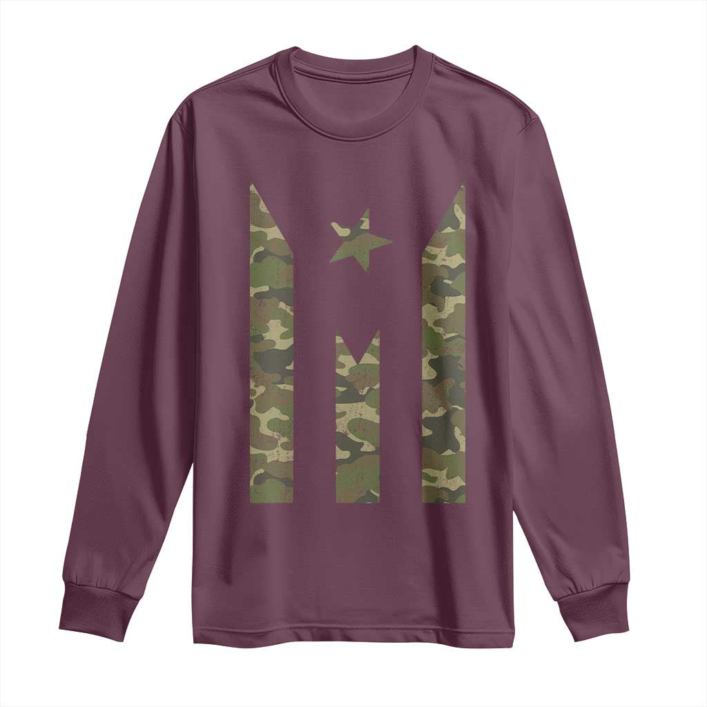 Camo Puerto Rico Flag Long Sleeve Shirt Hispanic Heritage Month Boricua Rican TS10 Maroon Print Your Wear