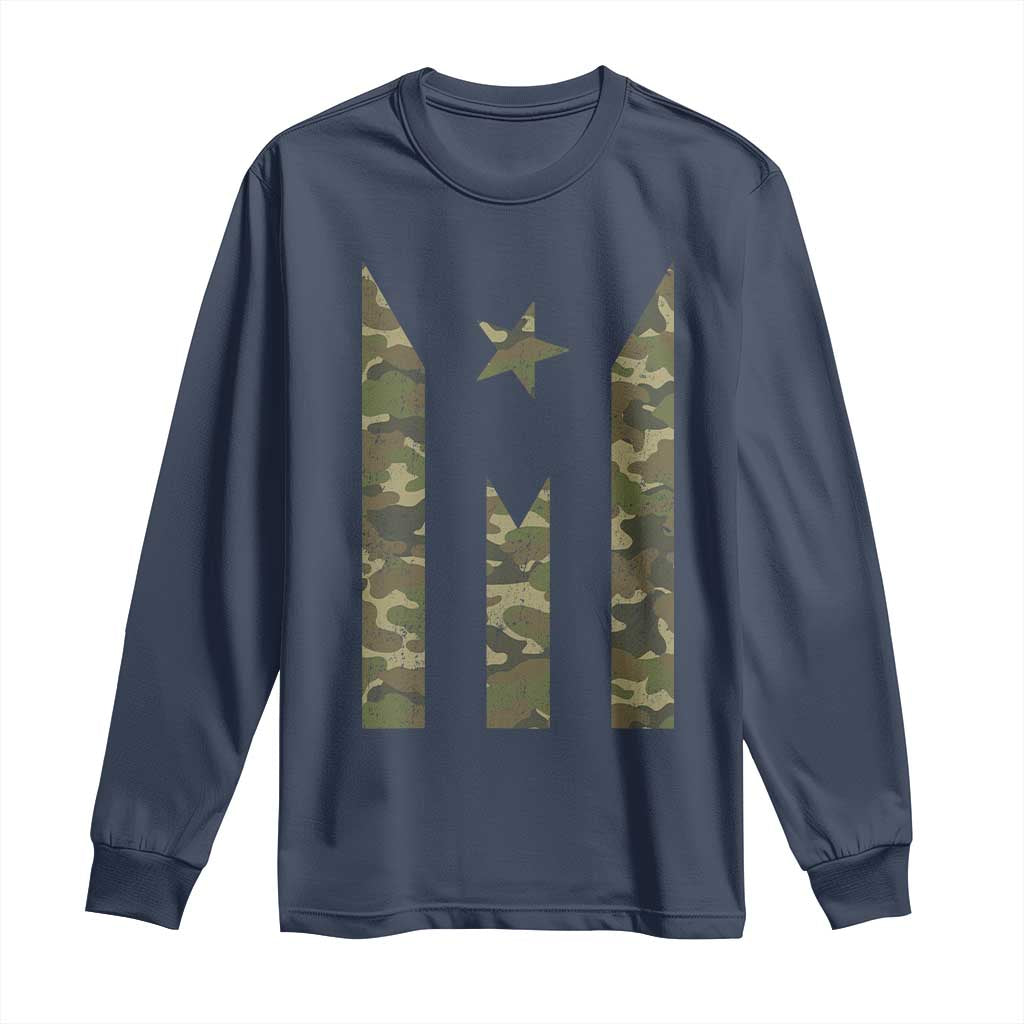 Camo Puerto Rico Flag Long Sleeve Shirt Hispanic Heritage Month Boricua Rican TS10 Navy Print Your Wear