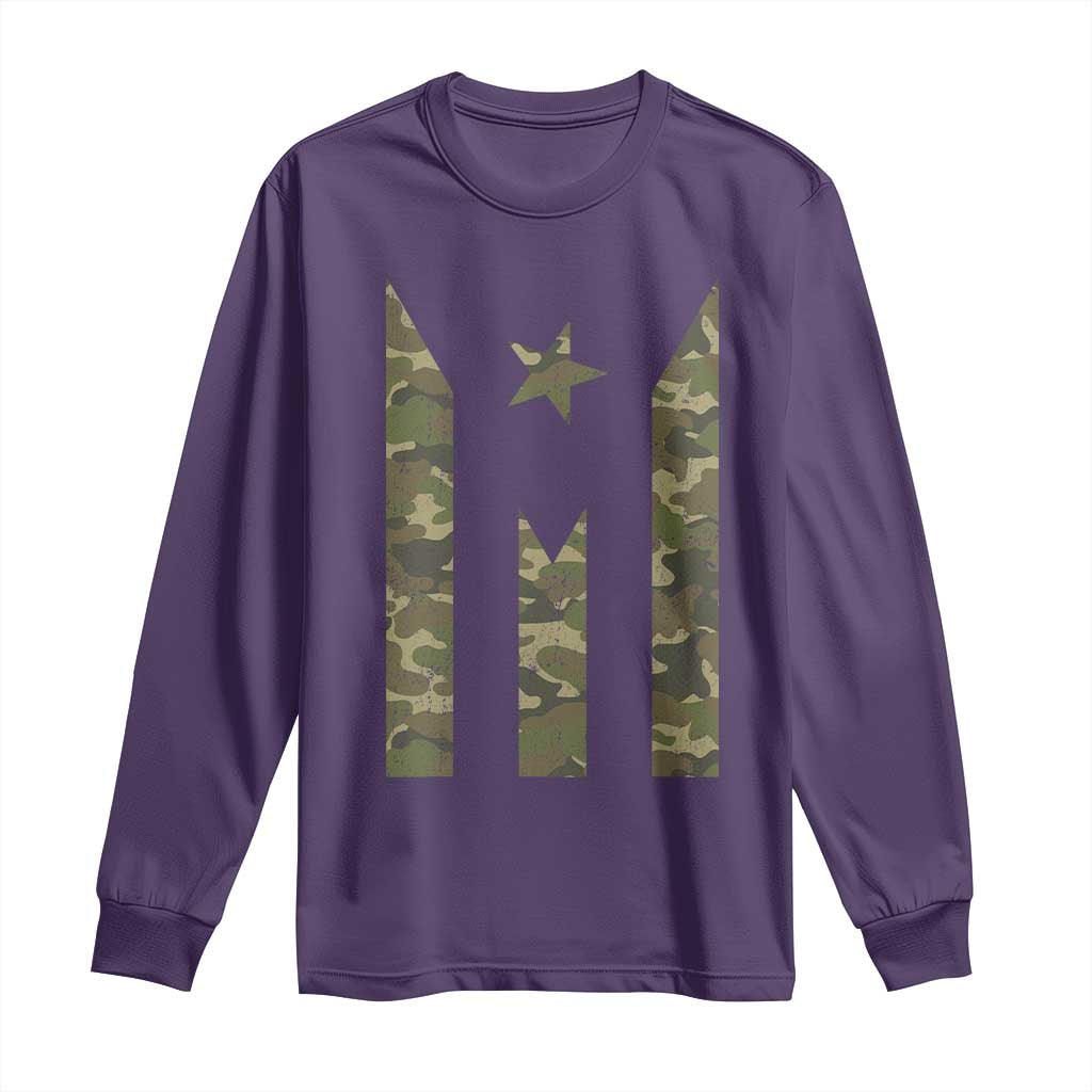 Camo Puerto Rico Flag Long Sleeve Shirt Hispanic Heritage Month Boricua Rican TS10 Purple Print Your Wear