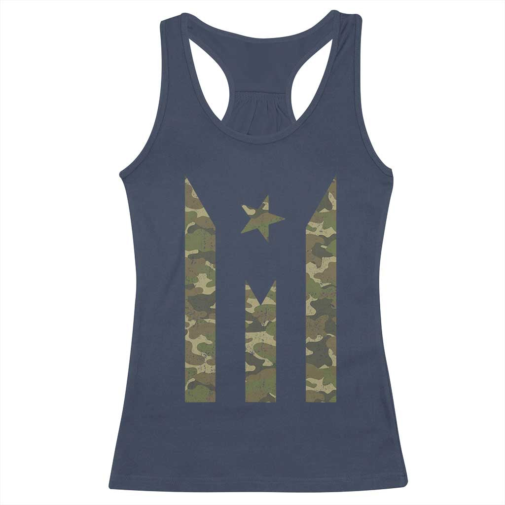 Camo Puerto Rico Flag Racerback Tank Top Hispanic Heritage Month Boricua Rican TS10 Navy Print Your Wear