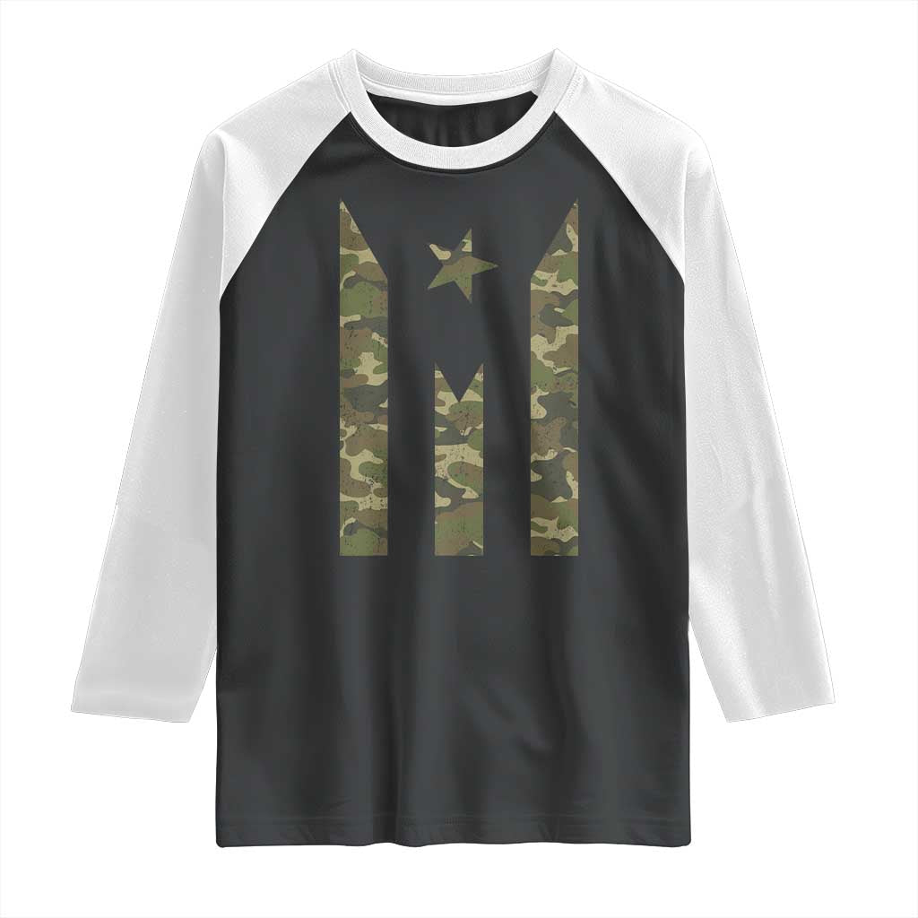Camo Puerto Rico Flag Raglan Shirt Hispanic Heritage Month Boricua Rican TS10 Black White Print Your Wear