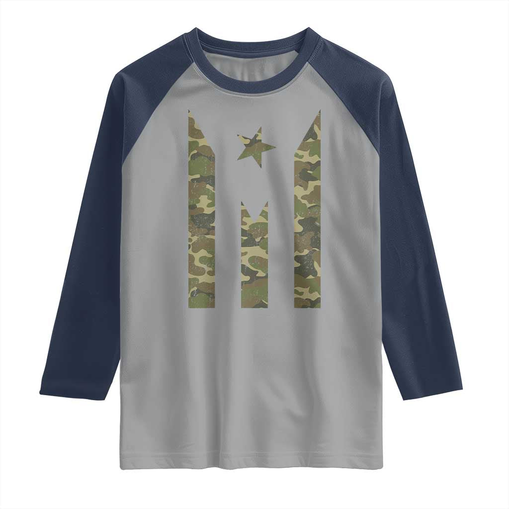 Camo Puerto Rico Flag Raglan Shirt Hispanic Heritage Month Boricua Rican TS10 Sport Gray Navy Print Your Wear