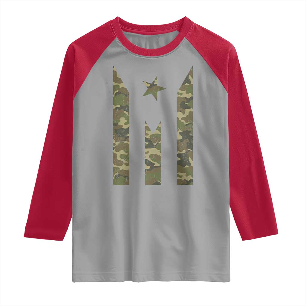 Camo Puerto Rico Flag Raglan Shirt Hispanic Heritage Month Boricua Rican TS10 Sport Gray Red Print Your Wear