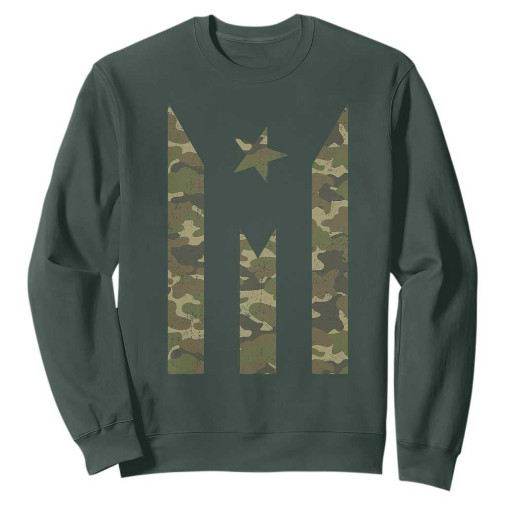 Camo Puerto Rico Flag Sweatshirt Hispanic Heritage Month Boricua Rican TS10 Dark Forest Green Print Your Wear