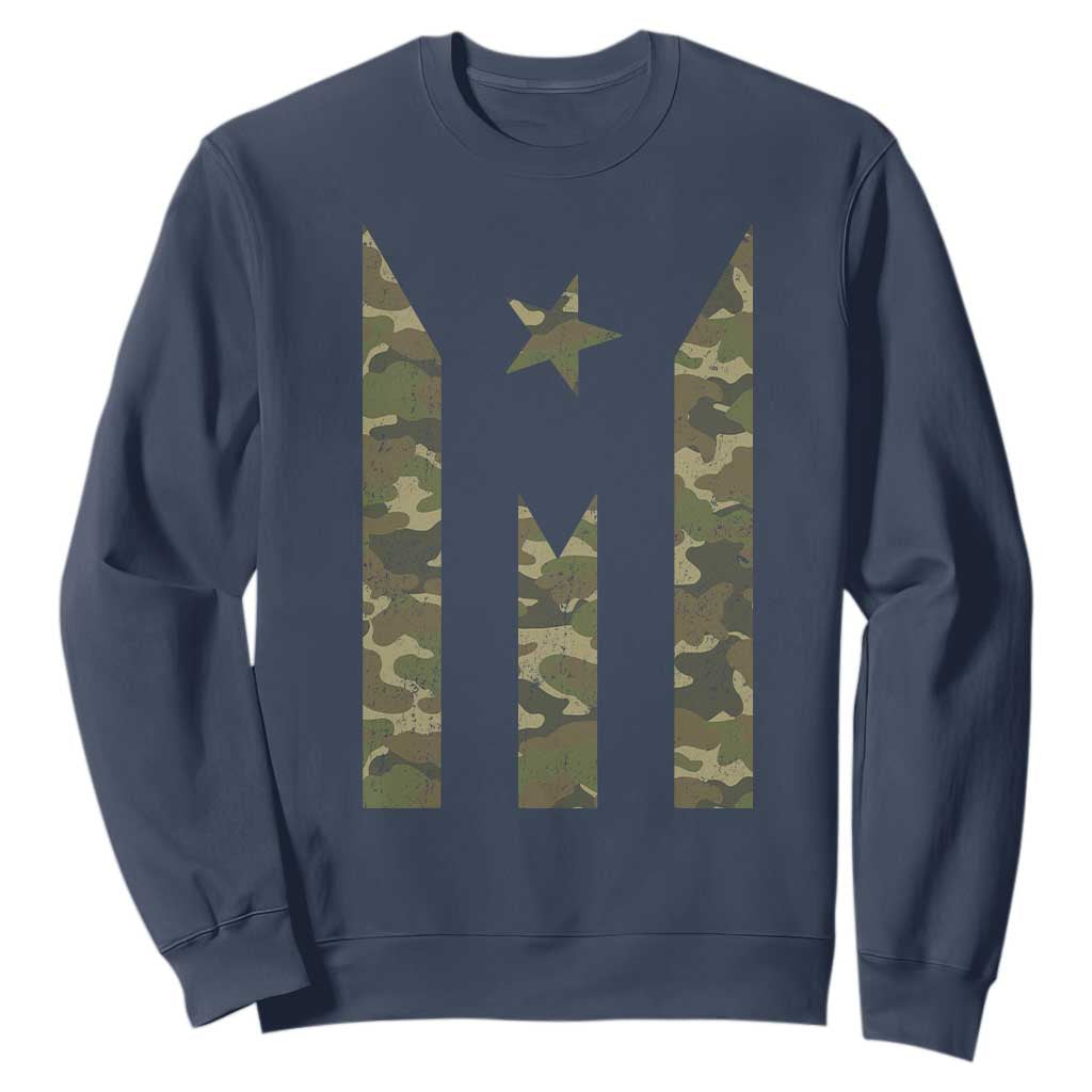 Camo Puerto Rico Flag Sweatshirt Hispanic Heritage Month Boricua Rican TS10 Navy Print Your Wear