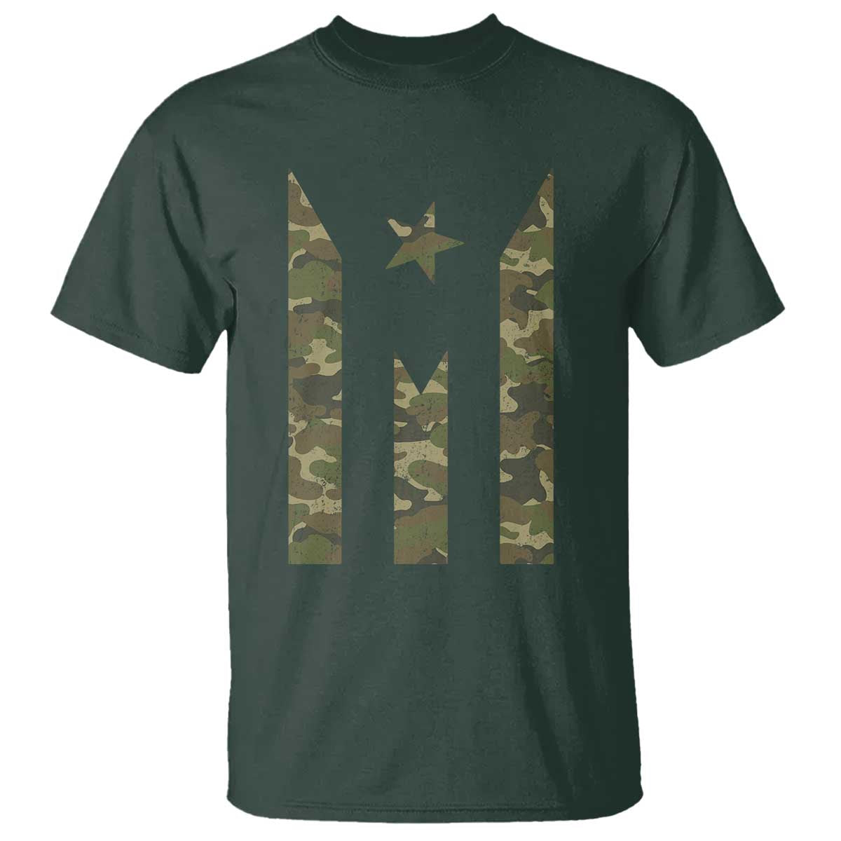 Camo Puerto Rico Flag T Shirt Hispanic Heritage Month Boricua Rican TS10 Dark Forest Green Print Your Wear