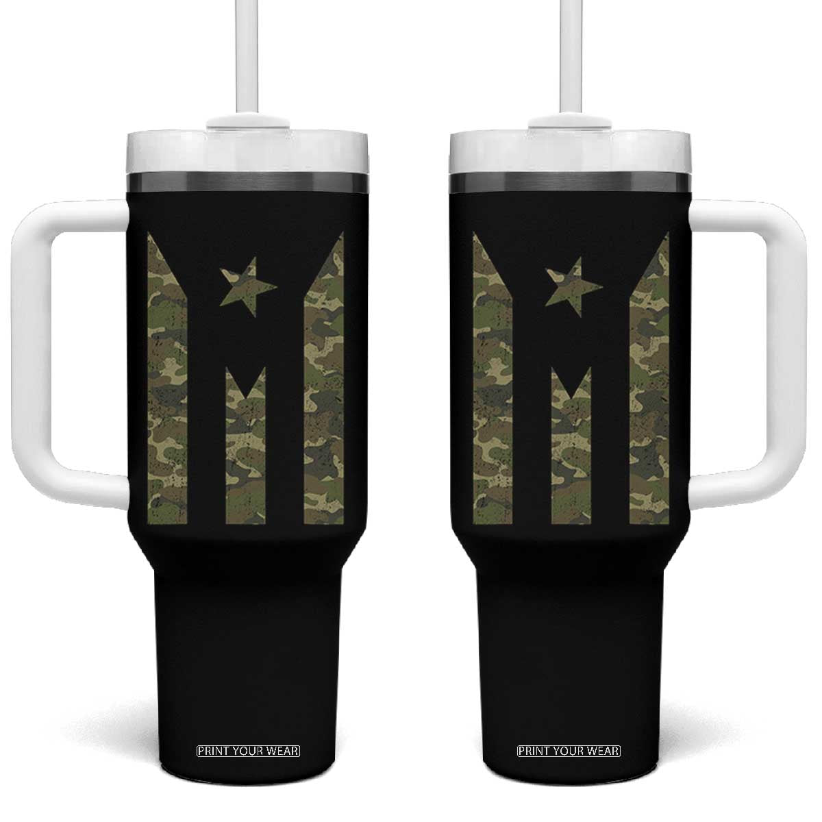 Camo Puerto Rico Flag Tumbler With Handle Hispanic Heritage Month Boricua Rican TS10 One Size: 40 oz Black Print Your Wear