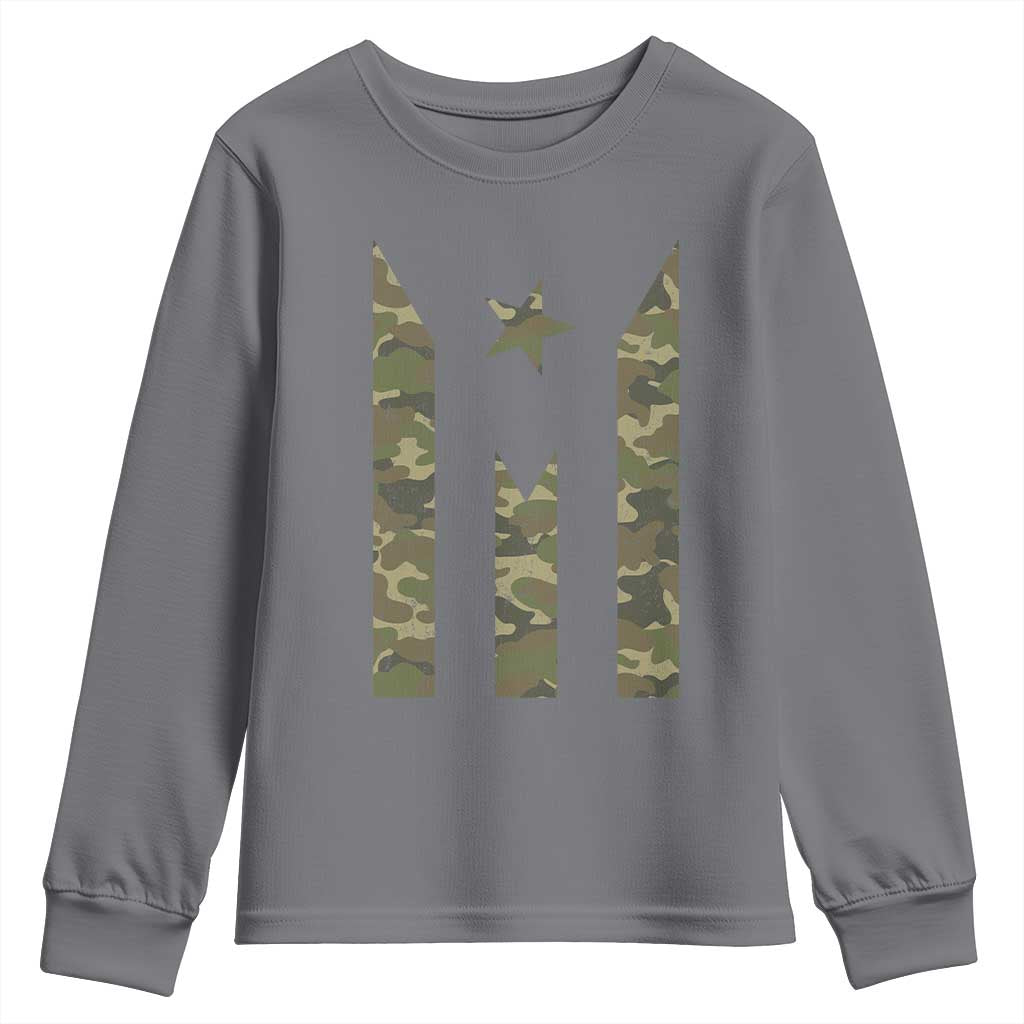 Camo Puerto Rico Flag Youth Sweatshirt Hispanic Heritage Month Boricua Rican TS10 Charcoal Print Your Wear