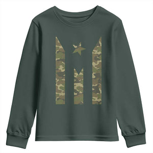 Camo Puerto Rico Flag Youth Sweatshirt Hispanic Heritage Month Boricua Rican TS10 Dark Forest Green Print Your Wear
