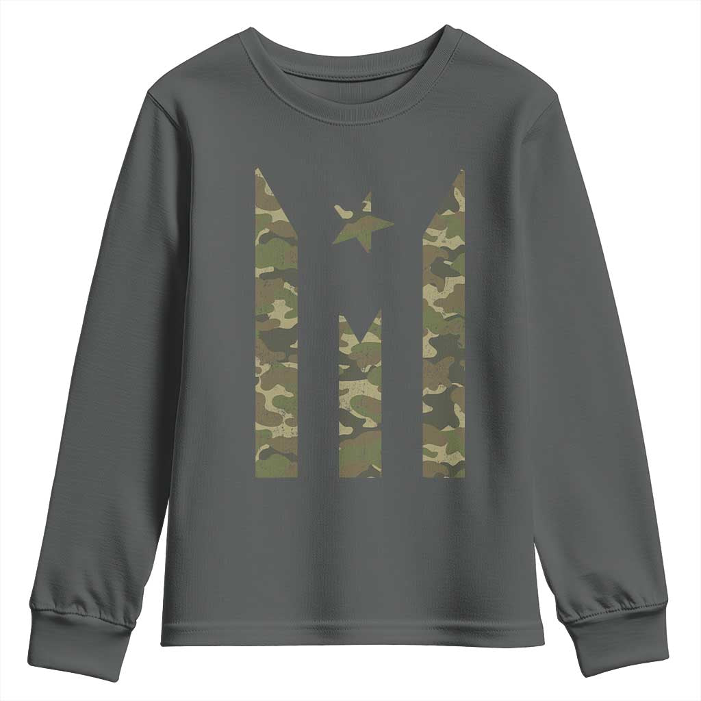Camo Puerto Rico Flag Youth Sweatshirt Hispanic Heritage Month Boricua Rican TS10 Dark Heather Print Your Wear