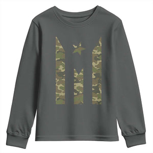 Camo Puerto Rico Flag Youth Sweatshirt Hispanic Heritage Month Boricua Rican TS10 Dark Heather Print Your Wear