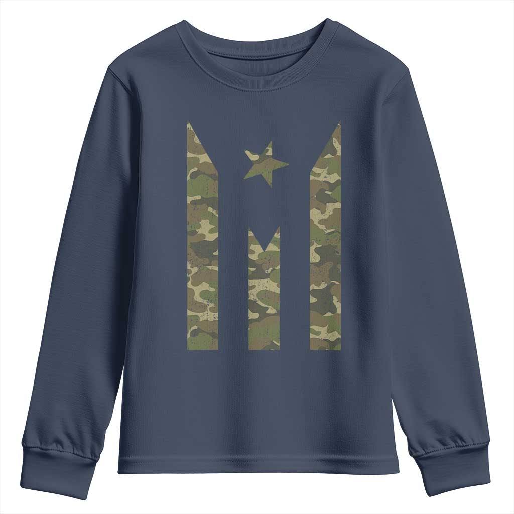 Camo Puerto Rico Flag Youth Sweatshirt Hispanic Heritage Month Boricua Rican TS10 Navy Print Your Wear