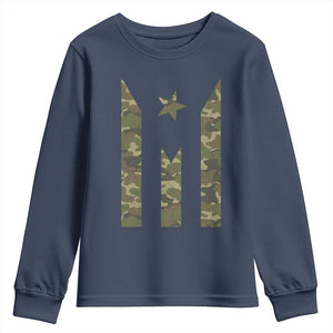 Camo Puerto Rico Flag Youth Sweatshirt Hispanic Heritage Month Boricua Rican TS10 Navy Print Your Wear